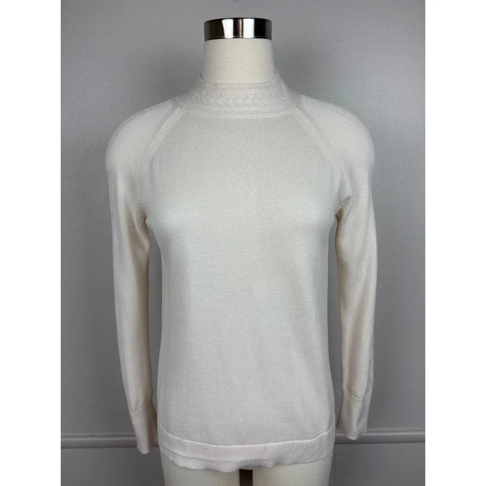 Banana Republic Factory Pointelle Trim Sweater Size S Cream Mock Neck Twee Cute - Picture 4 of 17